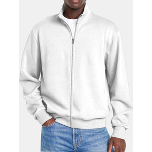 Men's Solid Color Zipper Stand Collar Long Sleeve Sweatshirt Jacket