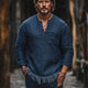 Men's Vintage Navy V-neck Cotton And Linen Casual T-shirt