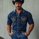 Men's Distressed Vintage Long Sleeve Denim Shirt