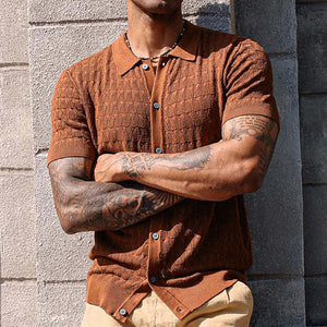 Men's Solid Color Knitted Short Sleeve POLO Shirt