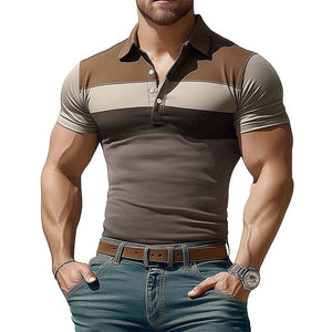 Men's Summer Comfortable Stretch Polo Neck Colorblock T-Shirt