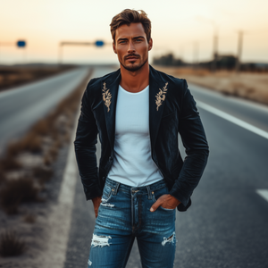 Men's Fashion American Retro Slim Velvet Embroidered Blazer