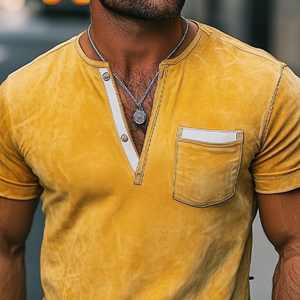 Men's Fashion Slim Fit Casual Deep V Neck Bright Suede Short Sleeve T-Shirt