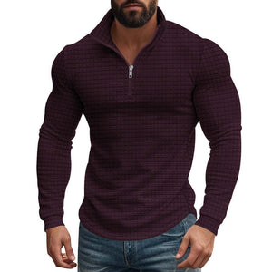 Men's Half-zip Small Square Stand Collar Long Sleeve T-shirt
