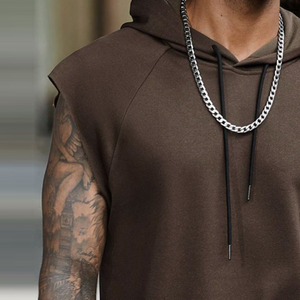 Men's Retro Casual Solid Color Sports Hooded Tank Top