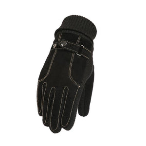 Men's Autumn And Winter Plus Velvet Cotton Thick Warm Touch Screen Pigskin Gloves