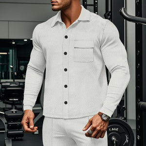 Men's Casual Twill Lapel Single Breasted Long Sleeve Shirt Jacket