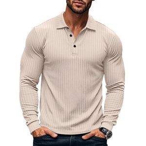 Men's Casual Elastic Long Sleeve POLO Shirt