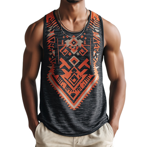 Men's Retro Casual Ethnic Style Printed Round Neck Tank Top