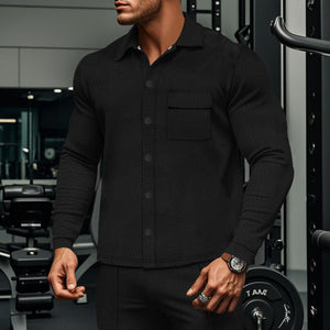 Men's Casual Twill Lapel Single Breasted Long Sleeve Shirt Jacket