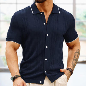 Men's Lapel Contrast Color Single-Breasted Sweater POLO Shirt
