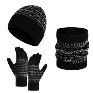 Men's Warm Knitted Hat, Scarf And Gloves Three-piece Set