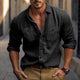 Men's Solid Color Double Pocket Cotton And Linen Long Sleeve Shirt