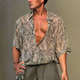 Men's Paisley Print Lapel Short Sleeve Shirt