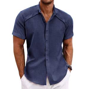 Men's Cotton And Linen Solid Color Lapel Short-Sleeved Shirt