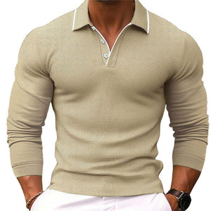 Men's Solid Color Lapel Slim Fit Long Sleeve Polo Shirt