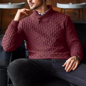 Men's Casual Jacquard Knit Lapel Sweater