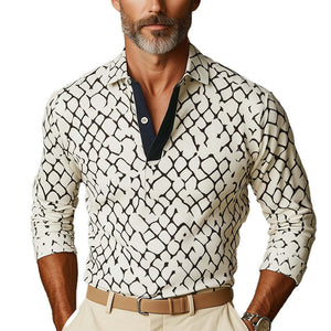 Men's Business Casual Slim Fit Long Sleeve Polo Shirt
