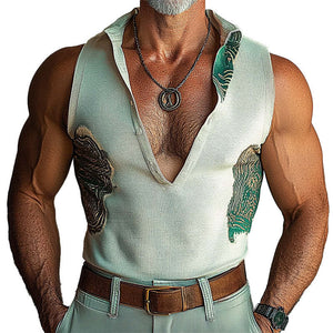 Men's Deep V Stand Collar Printed Vest