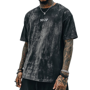 Men's Retro Casual No Cap Printed Round Neck Short Sleeve T-Shirt