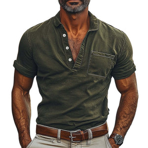 Men's Summer Basic Polo Neck Vintage Distressed T-Shirt