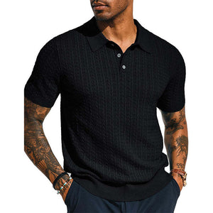 Men's Cable Knit Short Sleeve POLO Shirt