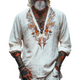 Men's Vintage Casual V-Neck Cotton Blend Embroidered Long Sleeve T-Shirt