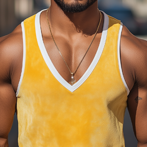 Men's Summer Fashion Personality Leisure Deep V-neck Bright Color Stitching Suede Tank Top