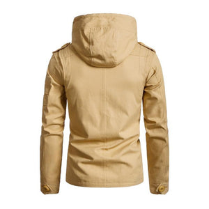 Men's Casual Washed Cotton Patchwork Hooded Slim Fit Cargo Jacket