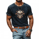 Men's Retro Denim Washed Skull Print Round Neck Slim Fit Short Sleeve T-Shirt