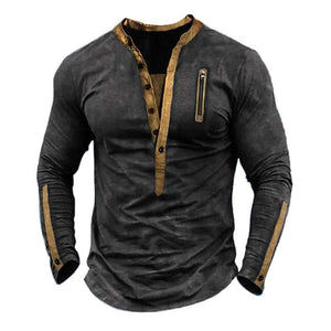 Men's Outdoor Tactical Zipper Henley Neck Long Sleeve T-Shirt