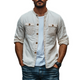 Men's Spring Fashion Personalized Lace Pocket Stitching Cotton And Linen Long Sleeve Shirt