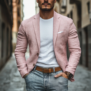 Men's Casual Linen Blended Notched Lapel Single Breasted Slim Fit Blazer