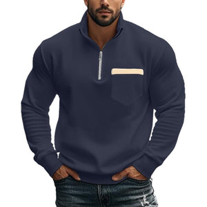 Men's Casual Zipper Stand Collar Solid Color Sweatshirt