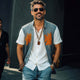 Men's Summer Washed Denim Colorblock Embroidered Vest