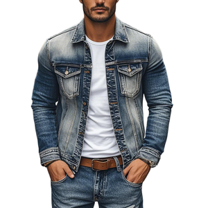 Men's Vintage Denim Heavy Wash Lapel Single Breasted Slim Fit Jacket