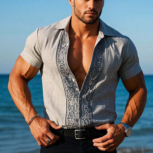 Men's Printed Lapel Short Sleeve Shirt