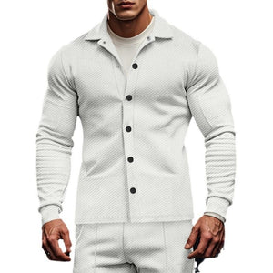 Men's Casual Twill Lapel Single Breasted Long Sleeve Shirt Jacket