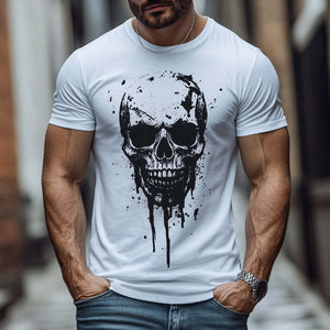 Men's Retro Casual Skull Print Round Neck Short Sleeve T-Shirt
