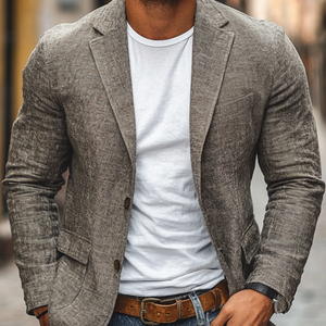 Men's Casual Cotton Linen Notch Lapel Single-breasted Slim-fit Blazer