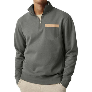 Men's Casual Half Zip Collar Chest Pocket Long Sleeve Sweatshirt