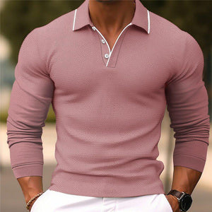 Men's Solid Color Lapel Slim Fit Long Sleeve Polo Shirt