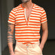 Men's Casual Striped Henley Neck Short Sleeve T-Shirt