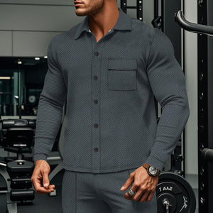Men's Casual Twill Lapel Single Breasted Long Sleeve Shirt Jacket