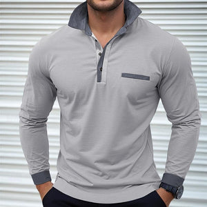 Men's Colorblock Long Sleeve Lapel Polo Shirt