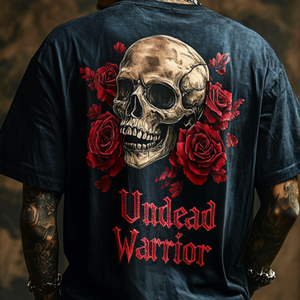 Men's Retro Casual Rock Skull "Undead Warrior" Printed Round Neck Short Sleeve T-Shirt